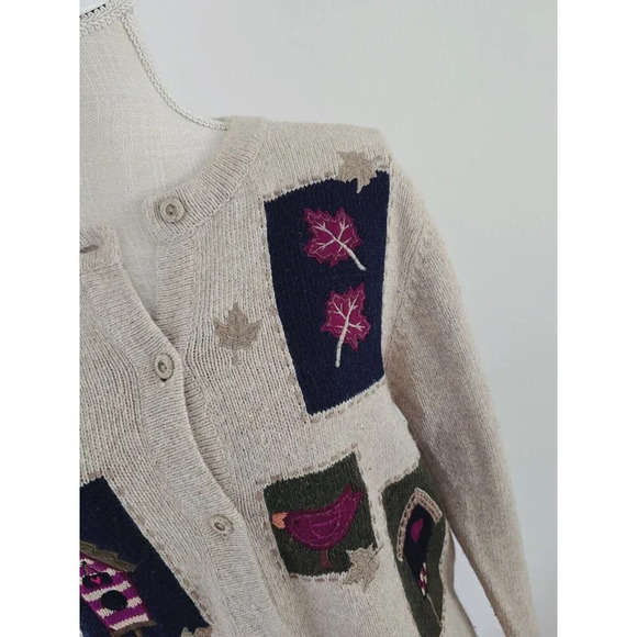 Croft & Barrow Fall Leaves Angora Wool Grandma Core Patchwork Cardigan Sweater S - Picture 2 of 12